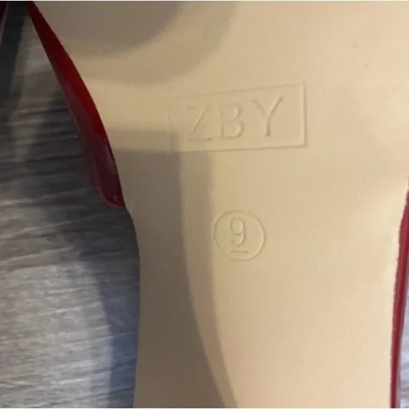 Red Chunky High Heel Shoes Pointed Toe, Ankle strap, Leather Upper Woman's 9 M - Picture 9 of 14